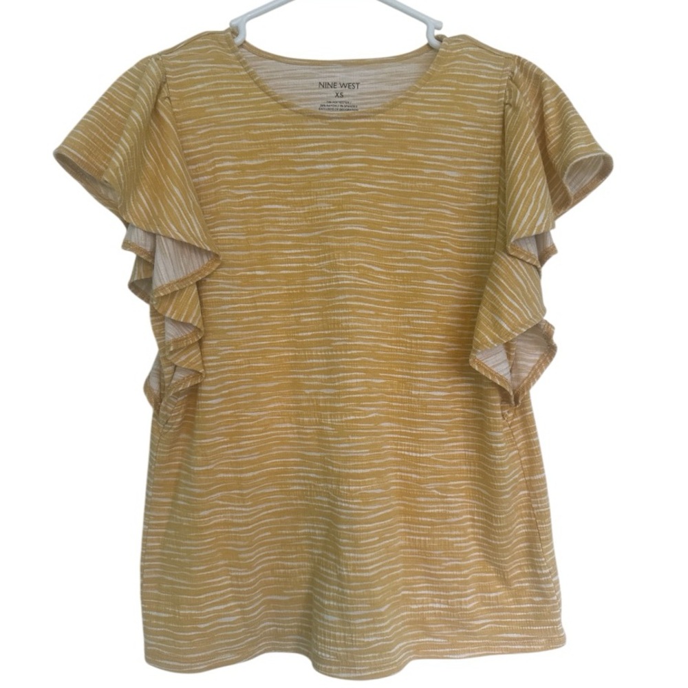 Nine West Yellow Ruffle Sleeve Top